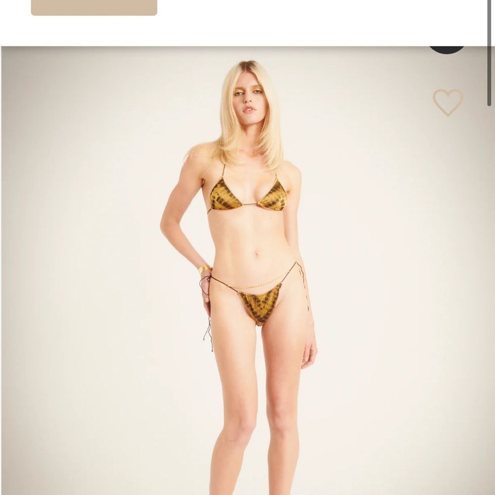Oseree Yellow Brown Tie-Side Triangle Bikini